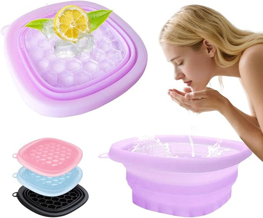Face Bowl for Ice with Built-in IceTray,Collapsible Silicone Face Ice Bowl – Cold Plunge Therapy for Skin Tightening & Facial Treatment– Portable Spa Tool for Home & Travel（Purple)
