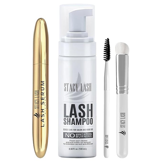 STACY LASH Lash Shampoo 100ml+ Eyelash Growth Serum Cleaning Kit of Eye Makeup Remover (Cleanser) + Brush & Eyelash Serum for Eyelash Growth and Thickness