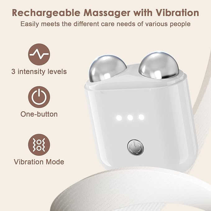 Mini Facial Firming Device, Microcurrent Facial Device, Face and Neck Skincare Device with Vibration Mode, Portable Facial Roller Massager Tool for Man and Woman, White