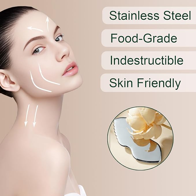 Stainless Steel Gua Sha Facial Tools Guasha Face Sculpting Tool Metal Detail Stone Body Lymphatic Drainage Massager Face Skin Care Gift for Women