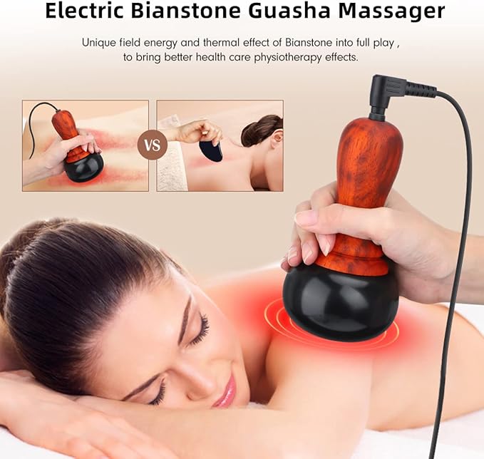 Hot Stones for Massage, Electric Body Massager with Temperature Control, Natural Bian Stone Gua Sha Scraping Massager for Home SPA Relaxation Treatment Pain Relief