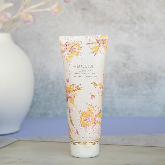 LOLLIA Breathe Shower Gel, 8 fl. oz. – Peony & White Lily – Scented Shower Gel Body Wash, Shea Butter Body Wash, Bath Wash for Women, Beautiful Shower Gel, Moisturizing Body Wash