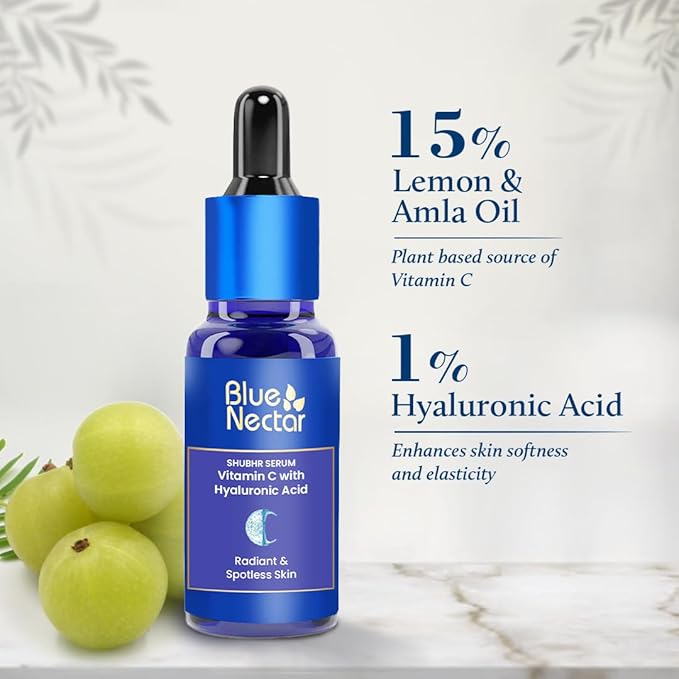 Blue Nectar Vitamin C Serum for Oily Skin & Dry Skin with Gua Sha | Plant-Based Face for Glowing Skin & Pigmentation | Hyaluronic Acid Serum for Women & Men (9 Herbs, 1 Fl Oz)
