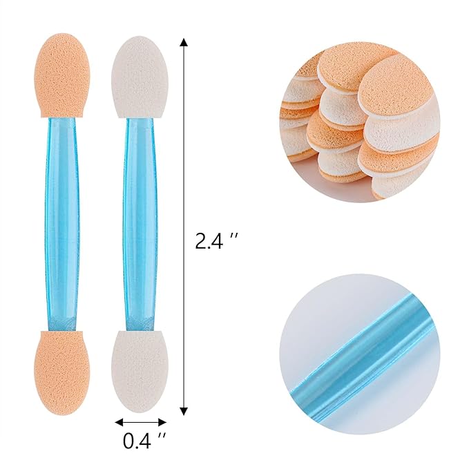 150 Eye Shadow Applicator Disposable Foam Makeup Brush Sponge Tipped Oval Eyeshadow Applicators Dual Sides with Container, Blue