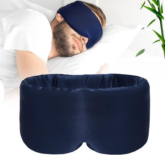 100% Handmade Bamboo Sleeping Eye Mask for Women for Men,Night Masks,Organic Sleep Mask,Blockout Eye Mask for Sleeping,Large Size Adjustable (Navy Blue)