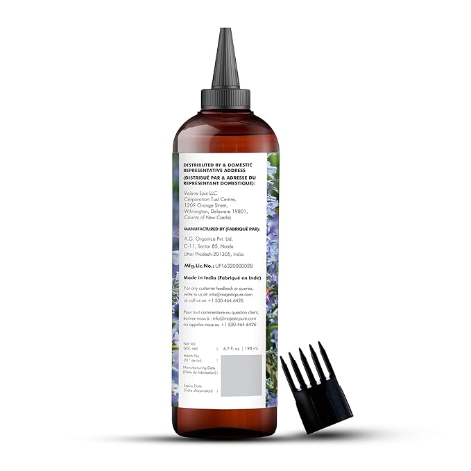Majestic Pure 100% Pure Rosemary Oil with Biotin for Hair Care, Strengthening, Nourishing, and Volumizing Formula with Jojoba Oil and Castor Oil - Non GMO Verified, 198 ml