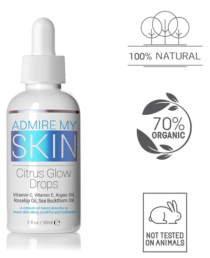 Admire My Skin Vitamin C Gua Sha Oil for Face - Organic Facial Oil for Glowing Skin with + Argan & Rosehip Oils - For a Dewy, Youthful Glow 1oz