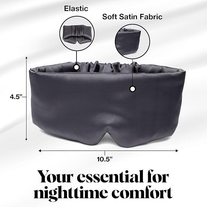 Kitsch Satin Sleep Mask - Eye Mask for Sleep, Softer Than Silk Satin Sleeping Mask Blindfold and Sleep Masks for Women and Men, Eye Care Travel Essentials - Charcoal Black