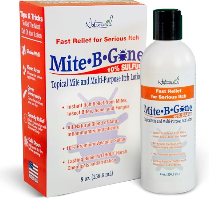 Mosquito Bite Itch Relief by Mite-B-Gone - Natural Sulfur Lotion to Stop Insect Bite Itching, Skin Redness, Discomfort & Irritation | Safe for Kids & Adults| Fast & Effective for All Skin Types| 8 oz