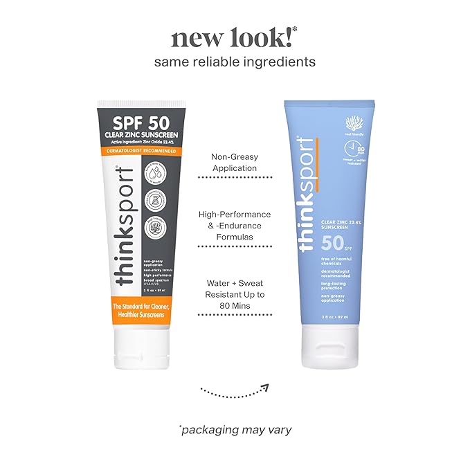 Thinksport Mineral Sunscreen, SPF 50 Clear Zinc Oxide Sunscreen, 3 Fl Oz, Natural, Water Resistant, Reef Safe, Broad Spectrum UVA/UVB Sun Screen for Sun Protection, Travel Size