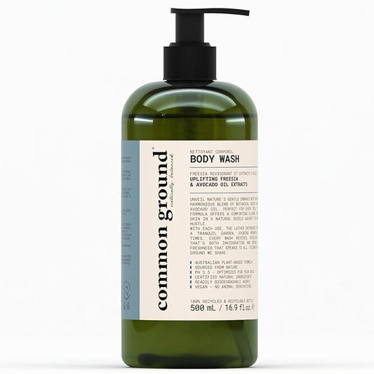 COMMON GROUND Natural Body Wash - Paraben & Cruelty Free, Vegan, Plant-Based, Botanical Freesia Scent & Avocado Oil Extracts - All Skin Types, Men & Women, Sensitive