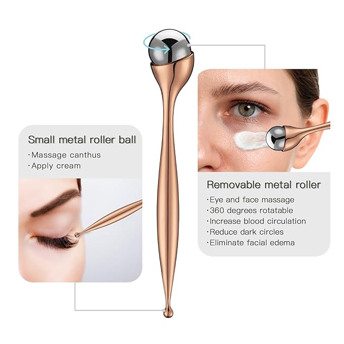 LISAPACK Metal Eye Cream Roller Wand, Face Massage, Facial Massager for Applicator, Reduce Puffiness (Rose Gold)
