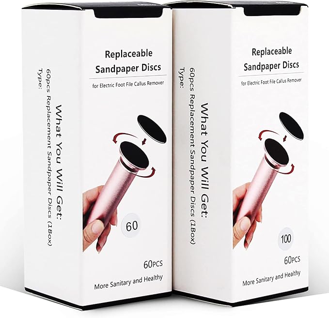 120pcs Replaceable Sandpaper Refill Discs for Electric Foot File Callus Remover Dead Skin Removal (60pcs Rough 60 Grit, 60pcs Smooth 100 Grit)