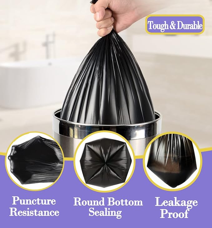 3 Gallon 100pcs Small black Trash Bags(Fit 3-3.2 Gal) Plastic Strong black Garbage Bags,Bathroom Trash Can Bin Liners,Waste Basket Liner,Fit 10-13 Liter, 2.6 Gallon,3 Gallon,3.2Gallon (3-Black100)