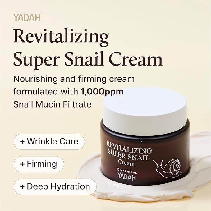 YADAH Revitalizing Super Snail Cream 2.7fl oz – Lightweight Moisturizer with Snail Mucin, Adenosine & Shea Butter for Hydration, Skin Texture & Nourished Look