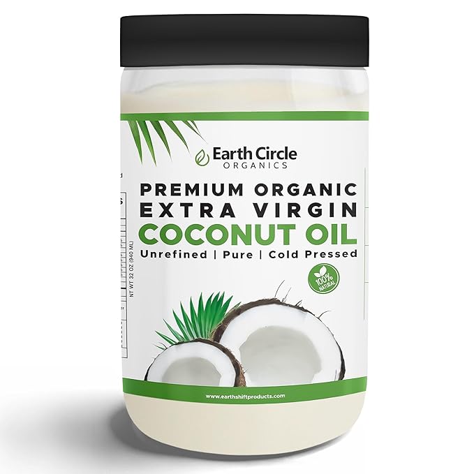 Earth Circle Organics Premium Ultra Pure Extra Virgin Organic Coconut Oil, Cold Pressed, Baking, Smoothies, Skin & Hair Care, Gluten-Free, Keto & Paleo Friendly (32 Ounce Unrefined)