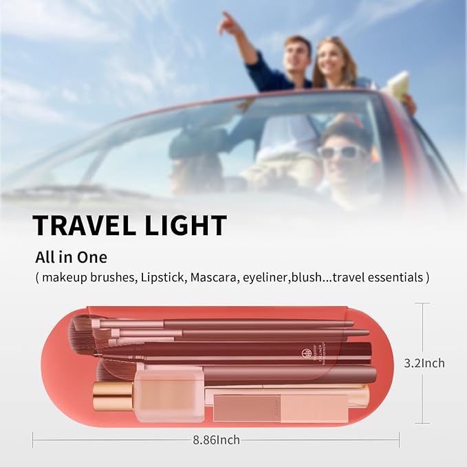 Silicone Makeup Brush Holder Travel Cosmetic Bag：Soft Portable Cosmetic Face Brushes Holder with Upgrade Anti-Fall Out Magnetic Closure, Large Travel Makeup Brush Case - Guava