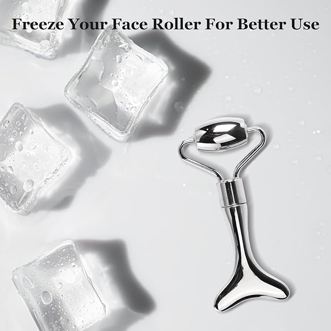 Stainless Steel Face Roller,2-in-1 Facial Roller and Guasha Tool for Face,Cooling Metal Roller for Redness Reducing,Skin Care