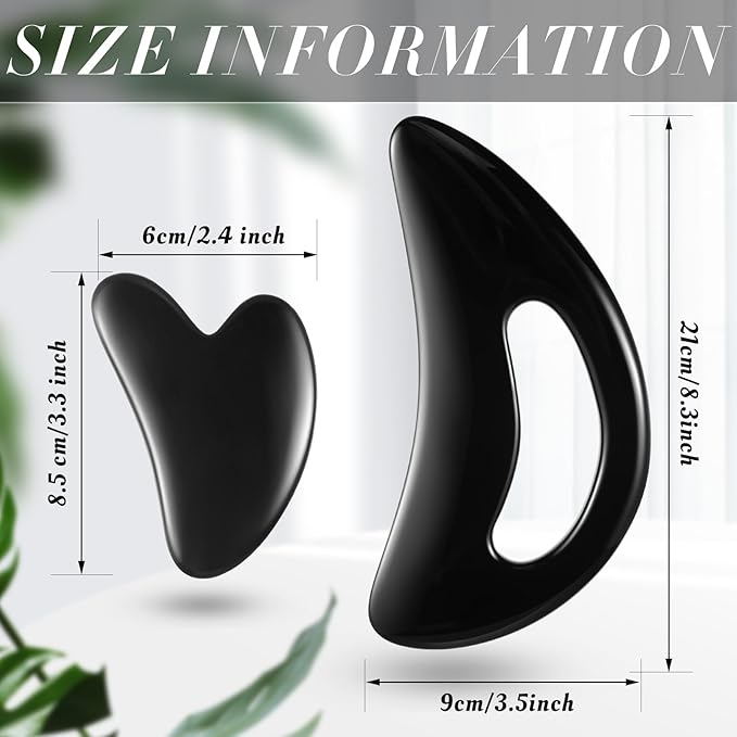 BBTO 2 Pcs Body Gua Sha Tool Large Resin Scraping Tools with Handle for Back, Neck, Face, Leg - Lymphatic Drainage, Cellulite Removal, Muscle Relief(Black)