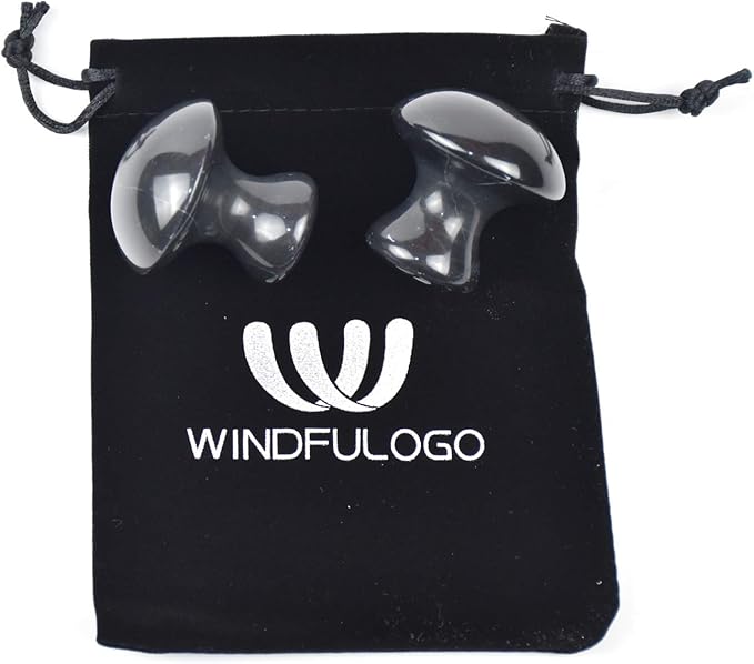 2 Pcs Mushroom Shaped Massage Stones Natural Bian Stone Hot Rock for Spa Massage (2-S, Black)