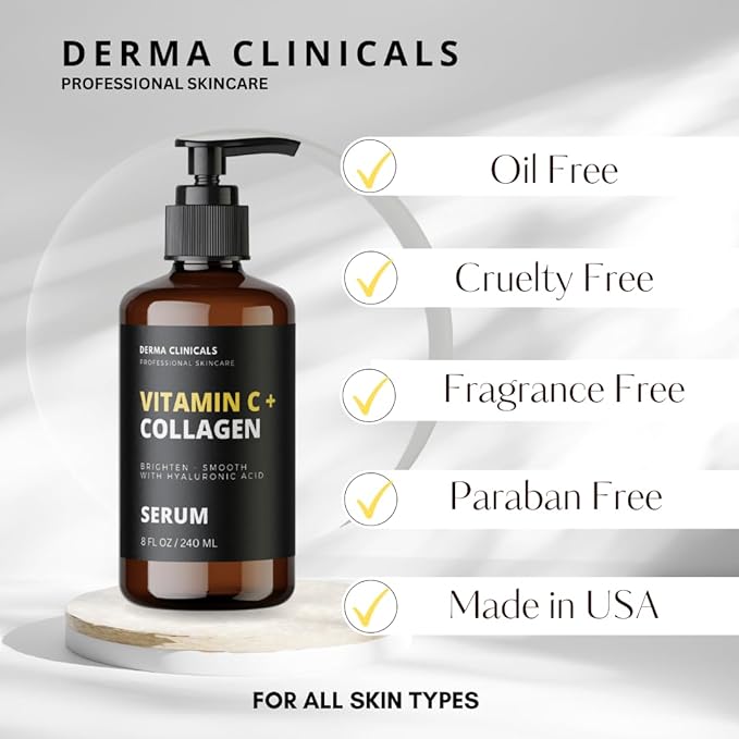 Vitamin C Serum with Collagen – Firming & Plumping Face Serum, Anti-Aging, Hydrating, Fine Lines & Wrinkles, Collagen production - 8oz