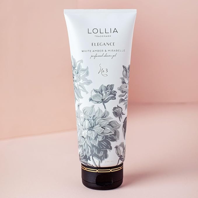 Lollia Elegance Shower Gel, 8 fl. oz. – White Amber & Mirabelle – Scented Shower Gel Body Wash, Shea Butter Body Wash, Bath Wash for Women, Beautiful Shower Gel, Moisturizing Body Wash