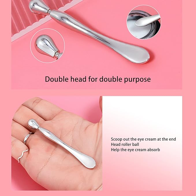 3pcs Eye Cream Massage Stick, Metal Eye Cream Roller Wand for Reduce Puffiness, Mini Reusable Facial Makeup Spatula for Face Cream, Double Head Cream Roller Spatula for Facial Skincare Supplies