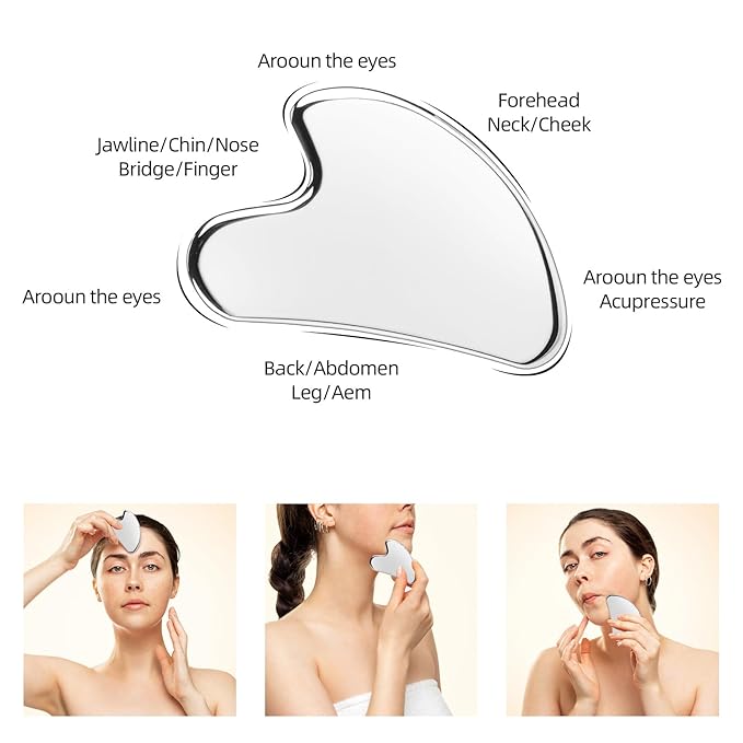 BTYMS Gua Sha Facial Tools, 2 Pcs Heart Shaped Guasha Tool Stainless Steel Face Sculpting Tool