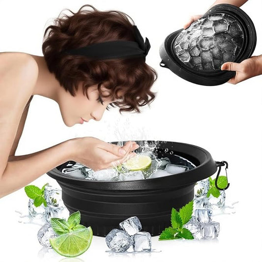 Collapsible Silicone Bowl with Built-in Icetray for Home Ice Water Facials | Portable Skincare - Facial Ice Therapy for Skin Tightening,Silicone Ice Facial Folding Washbasin (1pcs-Black)