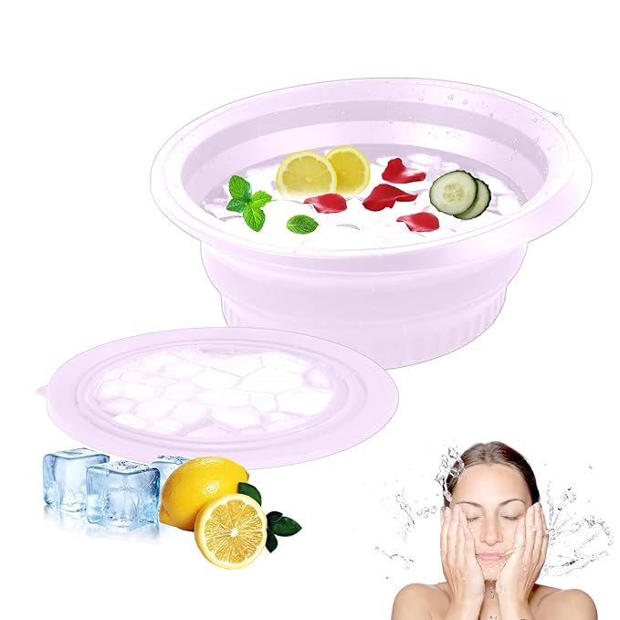 Face Bowl for Ice with Built-in Icetray,Portable Foldable Silicone Face Ice Bath Bowl,Ice Bath Facial Plunge Bowl for Skin Tightening & Acne Relief,Purple