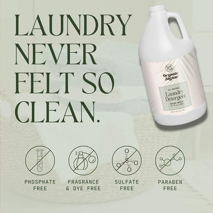 Laundry Detergent, Spring Breeze, Up to 64 Loads, 100% Natural Formula with Essential Oils, Gentle & Effective Formula Without Harsh Ingredients, Paraben & Sulfate Free, Natural Scent