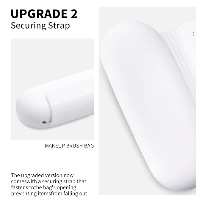 Silicone Makeup Brush Holder Travel Cosmetic Bag：Soft Portable Cosmetic Face Brushes Holder with Upgrade Anti-Fall Out Magnetic Closure, Large Travel Makeup Brush Case - White