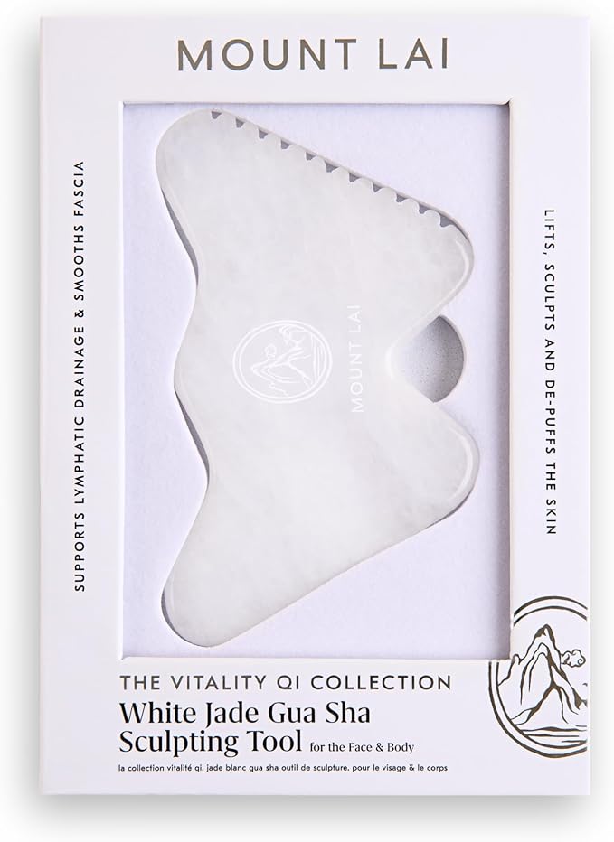 Mount Lai Vitality Qi White Jade Gua Sha Facial Tool – The Imperial Stone of Purity – Patented 5-Sided Professional Sculpting Tool for Lymphatic Drainage, Precision Contouring & Imperial Radiance