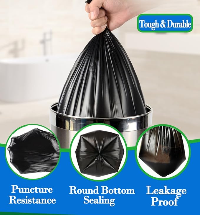 1.6 Gallon 120 pcs Small Black Trash Bags, Strong 1.3 Gallon 1.5 Gallon 1.6 Gallon Garbage Bags, Bathroom Trash Can Bin Liners,Mini Bags Waste Basket Liner,Fit 5-6 Liter, 1.6 Gal-Black-120