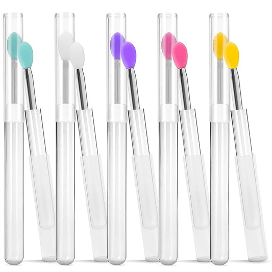 10pcs Reusable Silicone Lip Brushes with Lids Lip Mask Applicator and Applicator for Smooth Application Portable Design for Home Travel