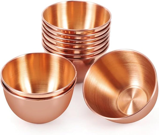 10 Pack 3.3inch Stainless Steel Sauce Dishes Mini Individual Saucers Bowl Round Seasoning Dishes Sushi Dipping Bowl Appetizer Plates, Rose Gold