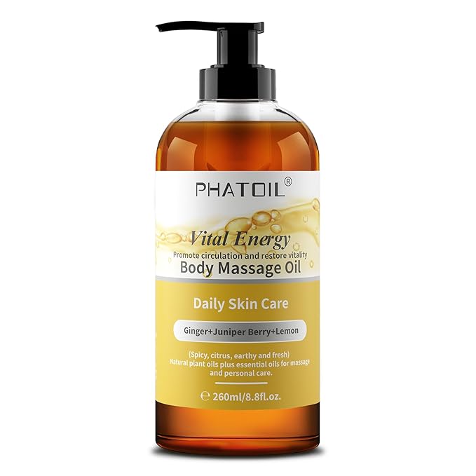 Ginger Oil Ginger Body Massage Oil for Gua Sha, with Lemon,Juniper Berry, 260ML Large Bottle Warming Body Oil for Spa, Lymphatic Drainage, Muscle(8.8oz)