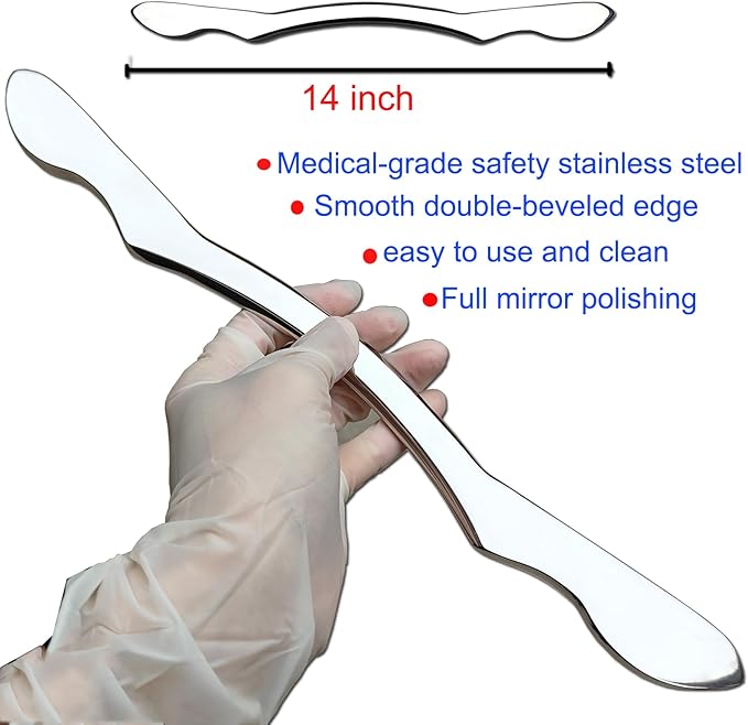 Muscle Scraper Stainless Steel Gua sha Scraping Massage Tool IASTM Tools Great Soft Tissue Mobilization Tool(Long bar)