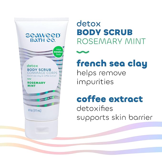 Seaweed Bath Co. Detox Body Scrub, Rosemary Mint Scent, 6 Ounce, Sustainably Harvested Seaweed, French Sea Clay, Coffee Extract