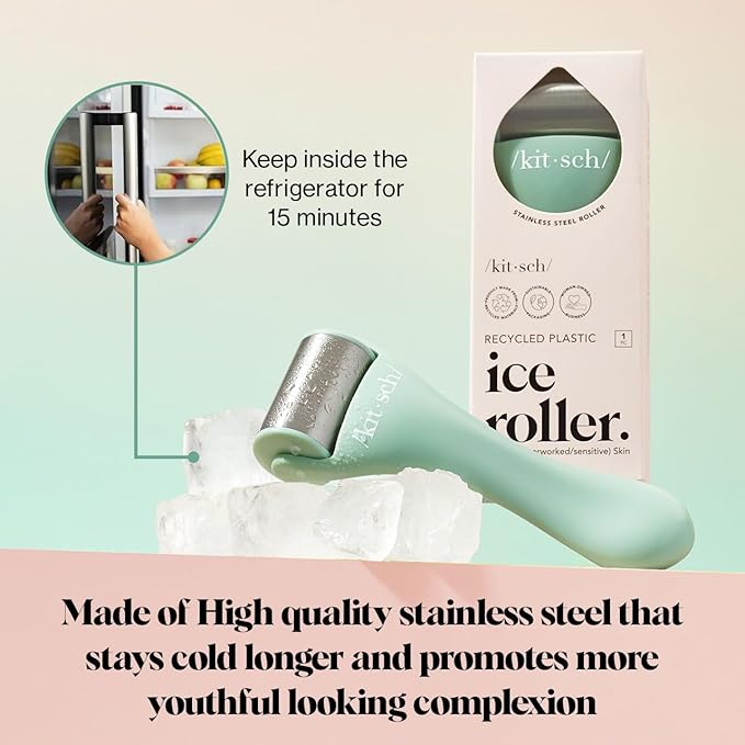 Kitsch Ice Roller for Face – Stainless Steel Face Ice Roller to Reduce Puffiness, Redness & Headaches – Cooling Facial Roller for Skin Care, Irritation Relief & Spa-Like Experience at Home - Mint