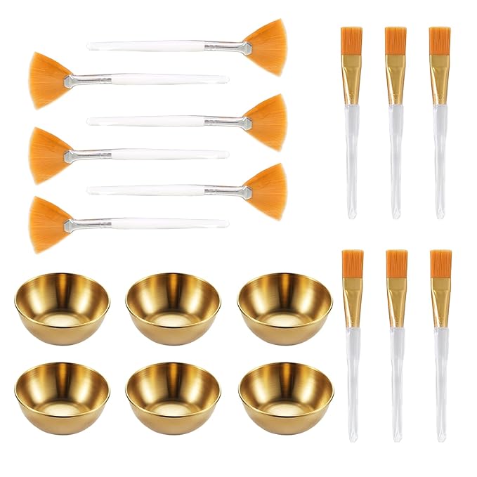 18 Pcs Esthetician Supplies for Facials Set,6 Gold Facial Bowls, 6 Facial Brushes,6 Flat Mask Brushes,Professional Spa-Grade Tools for Women,DIY Face Mask Mixing,Cosmetic & Skincare Application