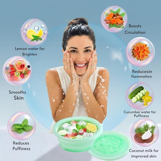 Silicone Ice Basin Face Tub for Ice Bath | Foldable Silicone Facial Bowl with Built-in Ice Tray | Face Plunge Ice Bowl | Spa Gifts for Women