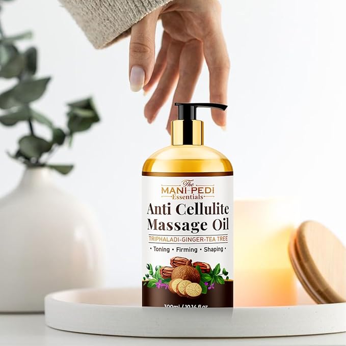 Anti Cellulite Massage Oil with Ginger Oil, Tea-Tree Oil & Natural Herbs for Toning, Firming & Shaping. 100% Natural Ingredients, Non-Sticky Texture - 10 Fl Oz