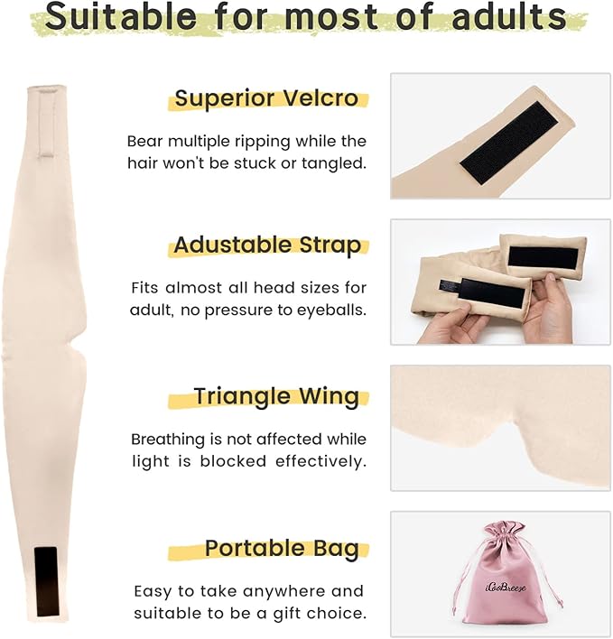 100% Handmade Bamboo Sleeping Eye Mask for Women for Men,Night Masks,Organic Sleep Mask,Blockout Eye Mask for Sleeping,Large Size Adjustable (1 PC, Apricot)