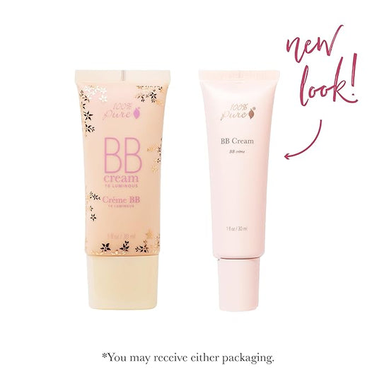 100% PURE BB Cream Shade 10 Luminous Full Face Coverage Skin Care & Glow - All-In-One Primer Concealer & Foundation Makeup - Shimmery, Dewy Youth Light Color w/Warm Undertone - Vegan - 1 Fl Oz