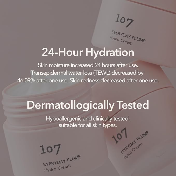 107 EVERYDAY PLUMP Hydro Cream, Lightweight Face Moisturizer with Probiotics, Squalane, and Fermented Ginseng, Hydrates, Nourishes, and Enhances Skin's Radiance and Softness (1.7 fl oz)