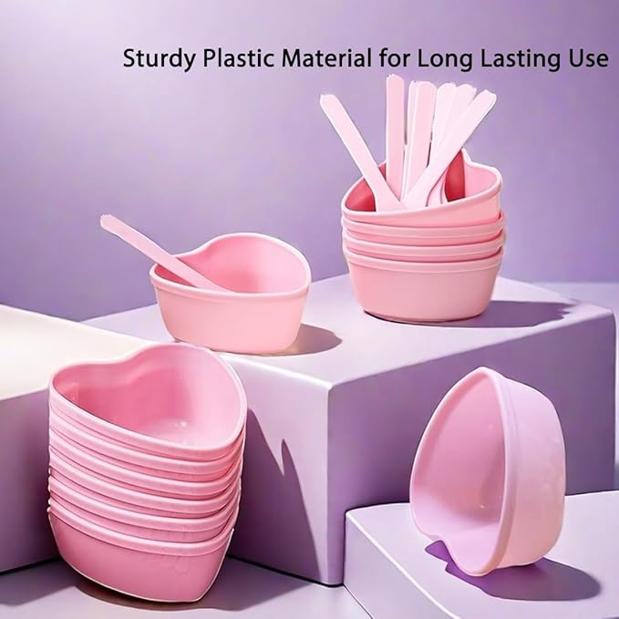 15 Pairs Pink Heart-shaped Plastic Facial Mask Mixing Bowls Set with Spatulas - DIY Skincare Mixing Tool Kit, Mud Masks, Home Salon, and Beauty Salon Use, Face Mask Applicator Tool(15Pcs)