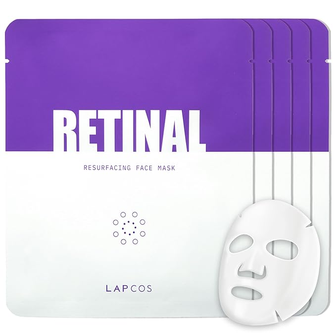LAPCOS Retinal Resurfacing Mask - Korean Skin Care Mask w/Retinal, Hyaluronic Acid, Niacinamide & Centella Asiatica - Soothing Face Mask Spa Gifts for Women - Firming Face Mask (5 Count, 1.05 oz)