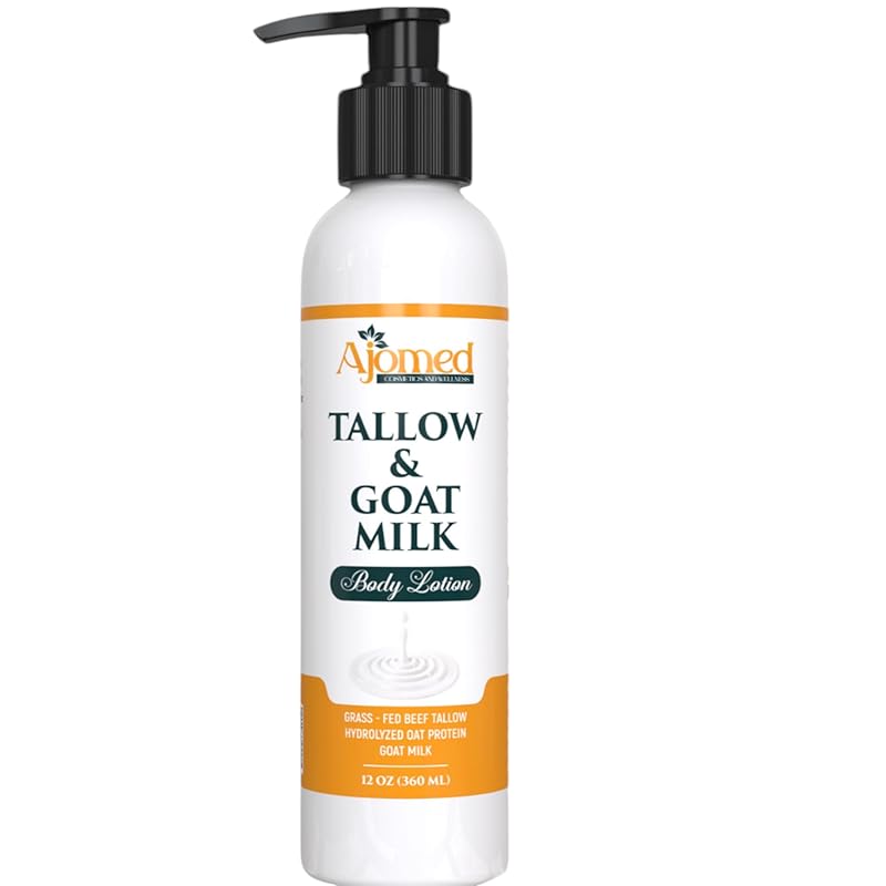 Grass Fed Beef Tallow & Goat Milk Body Lotion for Sensitive Skin, Organic Tallow Lotion - Soothes Dry Patches, dry skin, Eczema-Goat Milk Moisturizer - Handmade Tallow Body Lotion (UNSCENTED, 12 Oz)