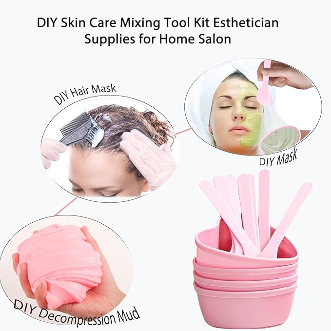 10 Pairs Pink Heart-shaped Plastic Facial Mask Mixing Bowls Set with Spatulas - DIY Skincare Mixing Tool Kit, Mud Masks, Home Salon, and Beauty Salon Use, Face Mask Applicator Tool(10Pcs)